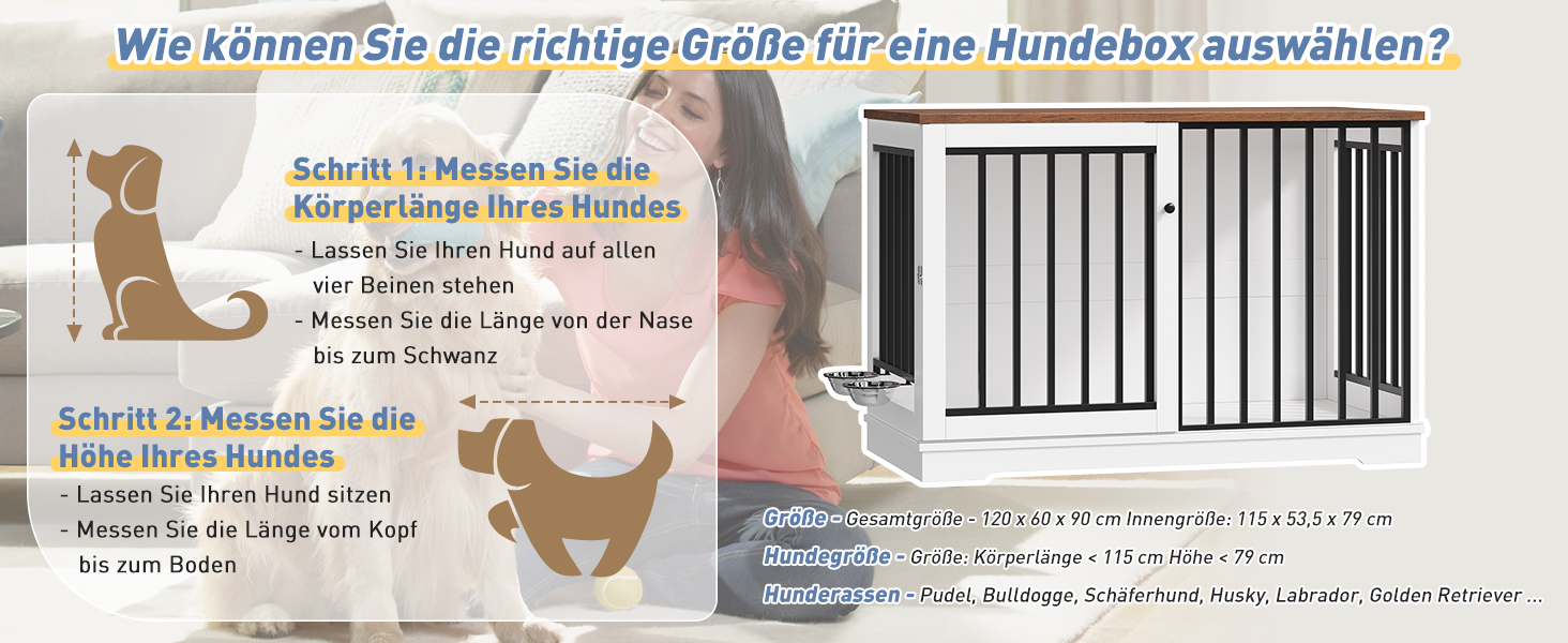 Клітка для собак FirFurd 120см: металева та дерев'яна, XXL, для дому, 120 x 90 x 60 см, коричнево-біла