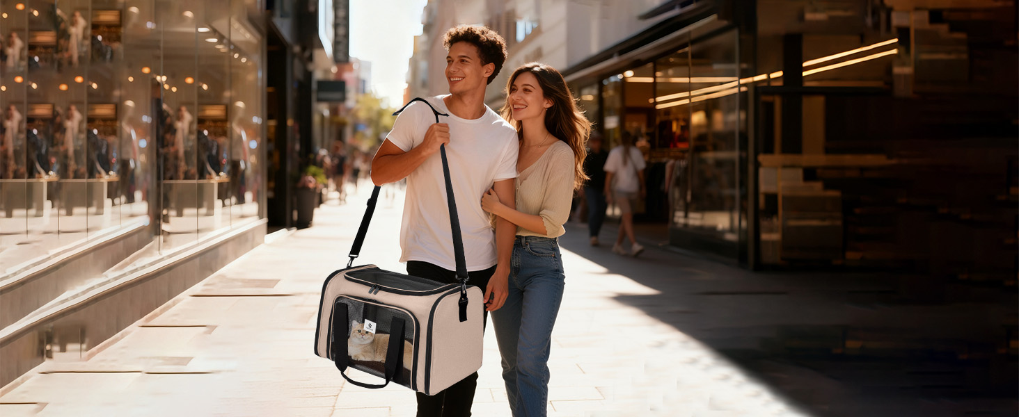 Транспортна сумка для котів та маленьких собак – складана, добре провітрювана переноска. Сумка для котів з водонепроникним вкладишем для безпечного транспортування до ветеринара, у подорожах та в автомобілі (Коричнева)