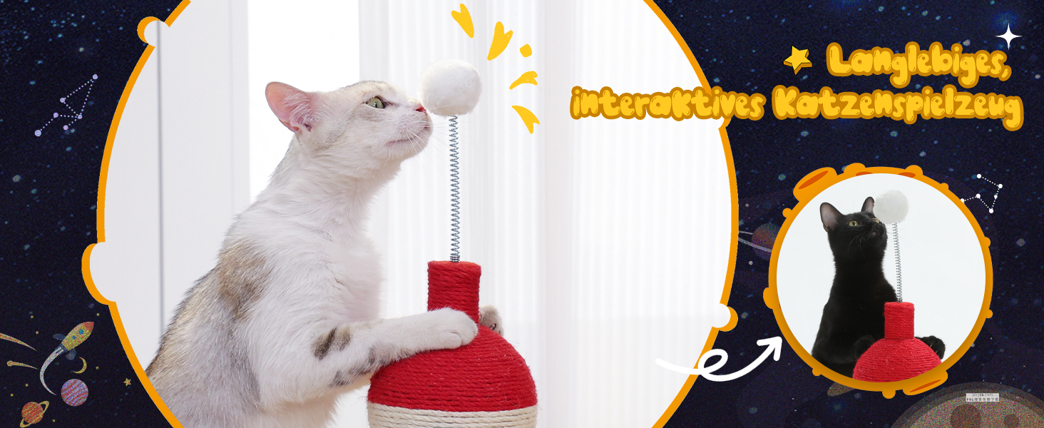 Інтерактивна іграшка для котів PETEPELA з подряпальним стовпчиком у формі ракети, кулькова траса, пір'їнка, з масиву дерева, багатофункціональна