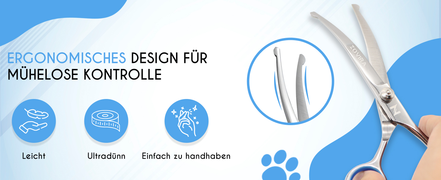 Професійні ножиці для грумінгу собак 6,5'', вигнуті, з круглим кінчиком та ножиці для стрижки подушечок лап. Ножиці для грумінгу собак, індивідуальна упаковка