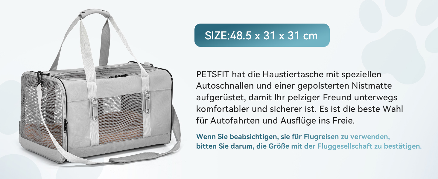 Переноска для котів та собак Petsfit сірого кольору L+: 48,5x31x31 см - Зручна та безпечна переноска для тварин