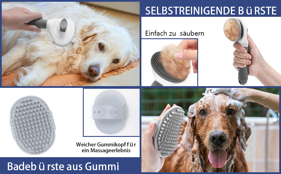 Набір щіток для собак, 5 шт., для догляду за шерстю, самоочищувані, для великих та середніх собак, котів та дрібних тварин, ідеально підходить для довгої та короткої шерсті, зменшує випадання шерсті (сірий)