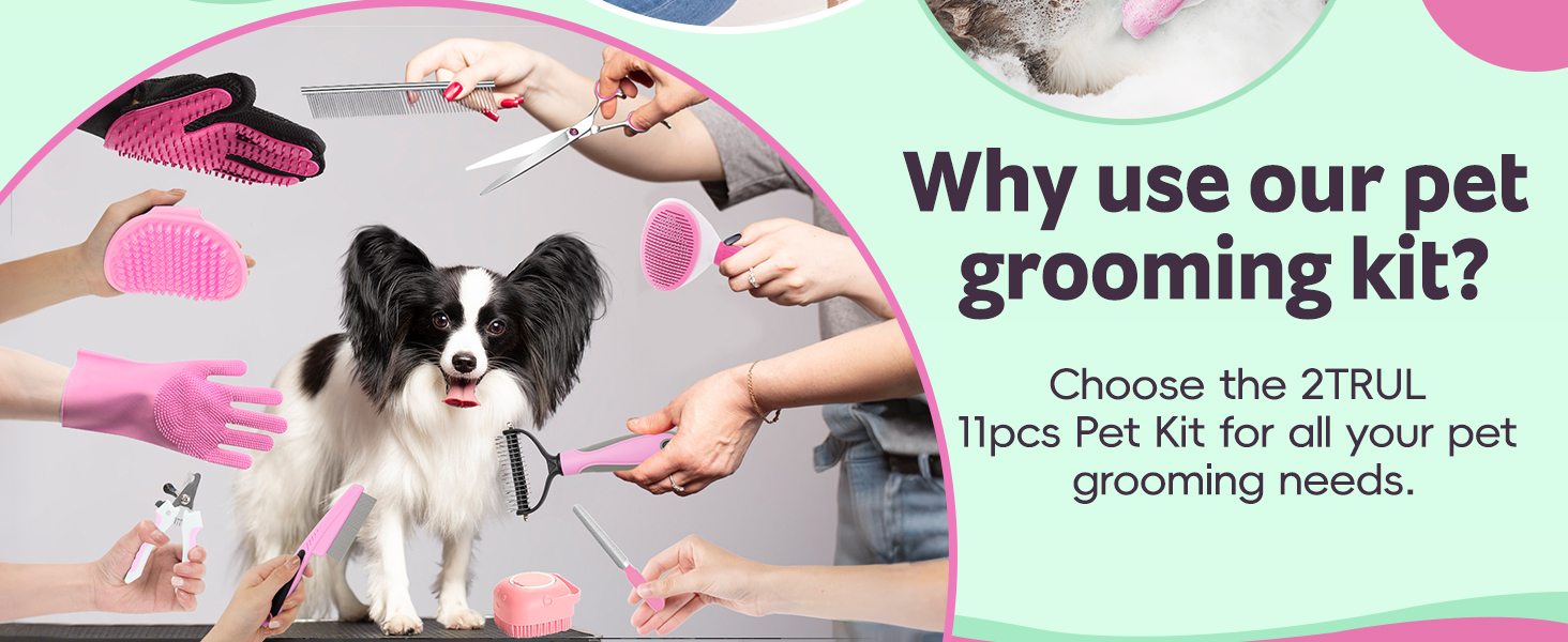 Набір для догляду за собаками та котами 13 предметів: триммер для нігтів, пилка, гребінець для видалення ковтунів, щітка для миття та скрубер для шампуню + аксесуари для догляду за шерстю