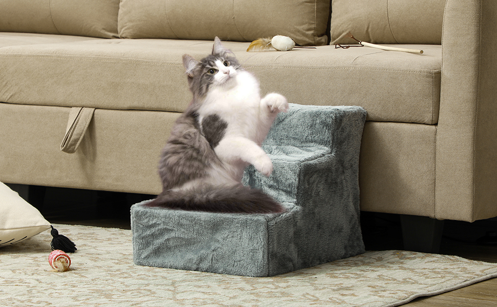 Сходинка для тварин PawHut - 3 сходинки, сіра, для собак та котів до 5 кг, 46 x 35 x 35 см