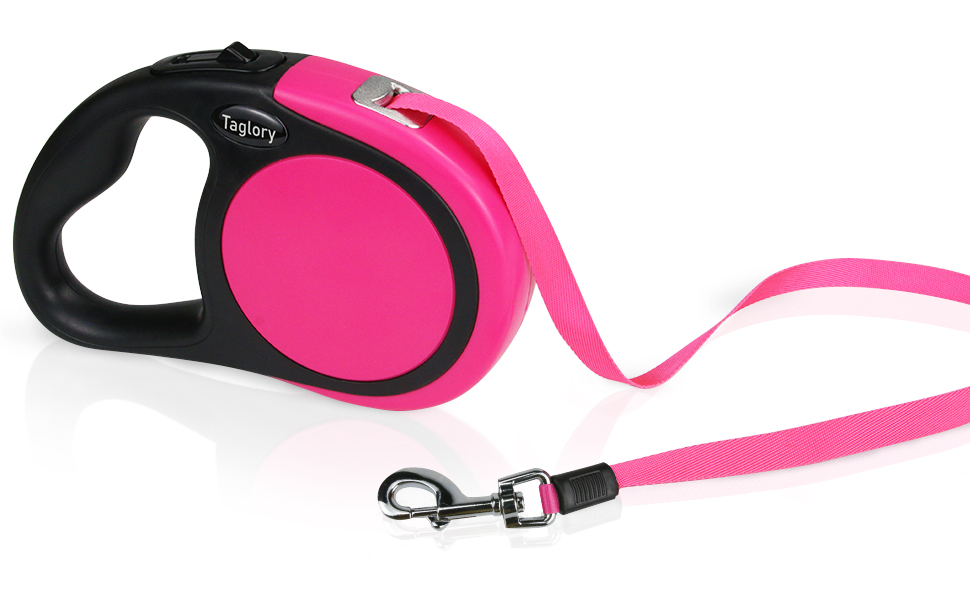 Висувна поводок для собак Taglory, 5м, рожевий, для середніх та великих собак до 45 кг, з надійним гальмом та антиковзним руків'ям