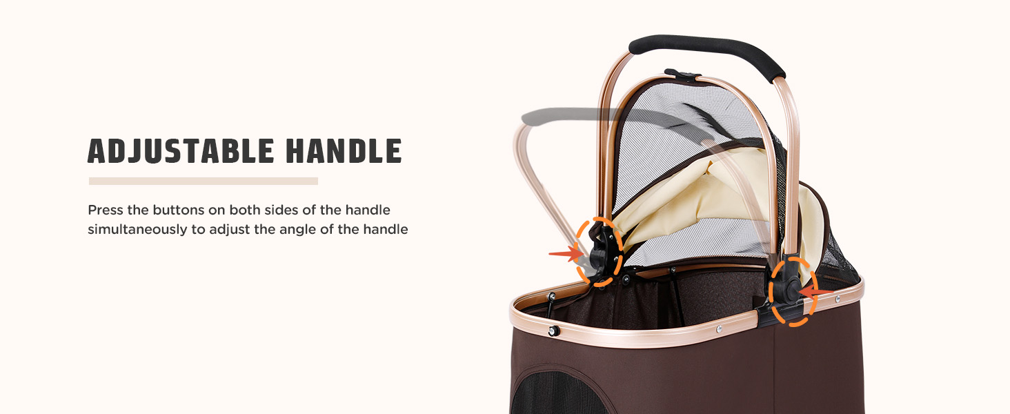 Візок для котів та собак Gimars 20кг, 4-в-1, складання, поворот 360°, гумові колеса, гальмо, захист від дощу, регульована ручка, хакі