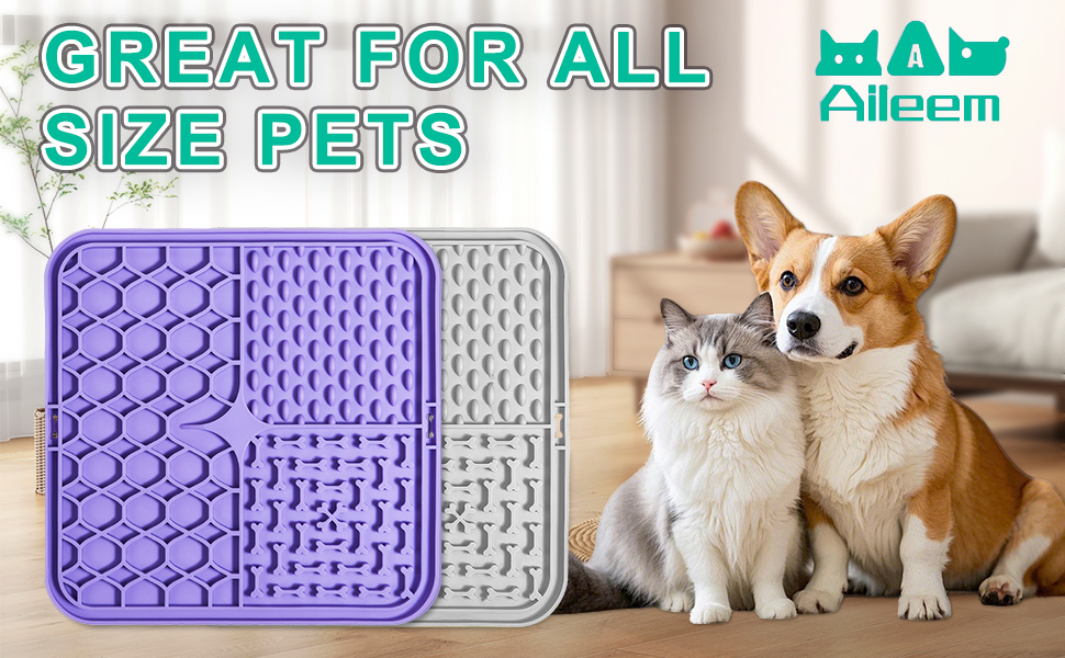 Килимок-лизун для собак та котів, 20 см, з міцними присосками для зняття тривоги та розваг, для купання та дресирування, лопатка та щітка, 2 шт. (фіолетовий та сірий)