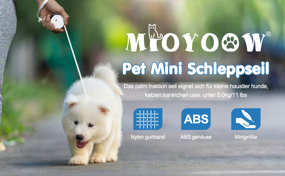 Рулетка для собак MiOYOOW, 3 м, автоматична, з відбиваючим тросом, для маленьких собак і котів, біла