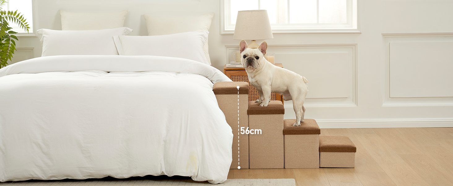 Сходинка для собак маленьких порід зі зберіганням, широка, складна для ліжка та дивану, з неслизьким покриттям, вологостійка (3x97x56 см), колір: коричневий, 4 ступінці, розмір: 43x97x56 см