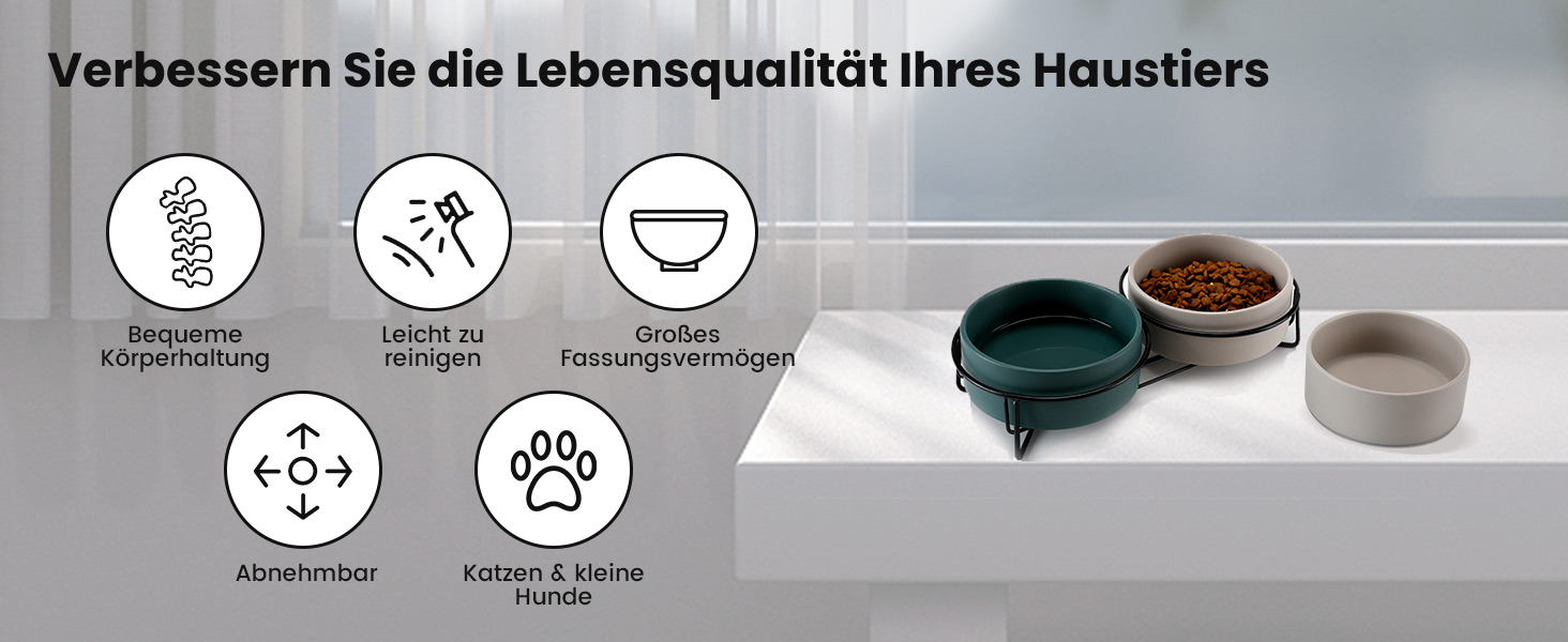 PETTOM Миска для котів піднята, миска для корму для котів, станція для корму, керамічна миска для їжі та води для котів та маленьких собак (Білий + Сірий) Білий+Сірий