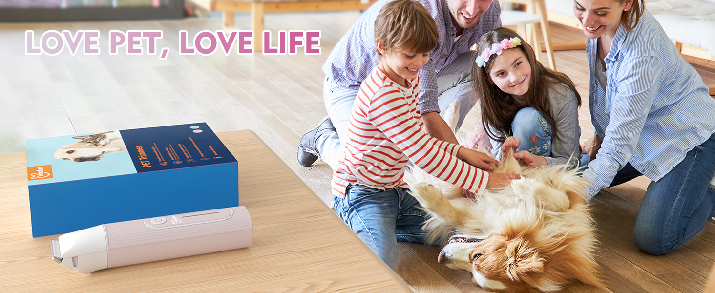 Машина для стрижки собак та котів Hoofun 4-в-1, бездротова, водонепроникна IPX7, професійна, з 4 насадками, для собак, котів, кроликів (рожева)