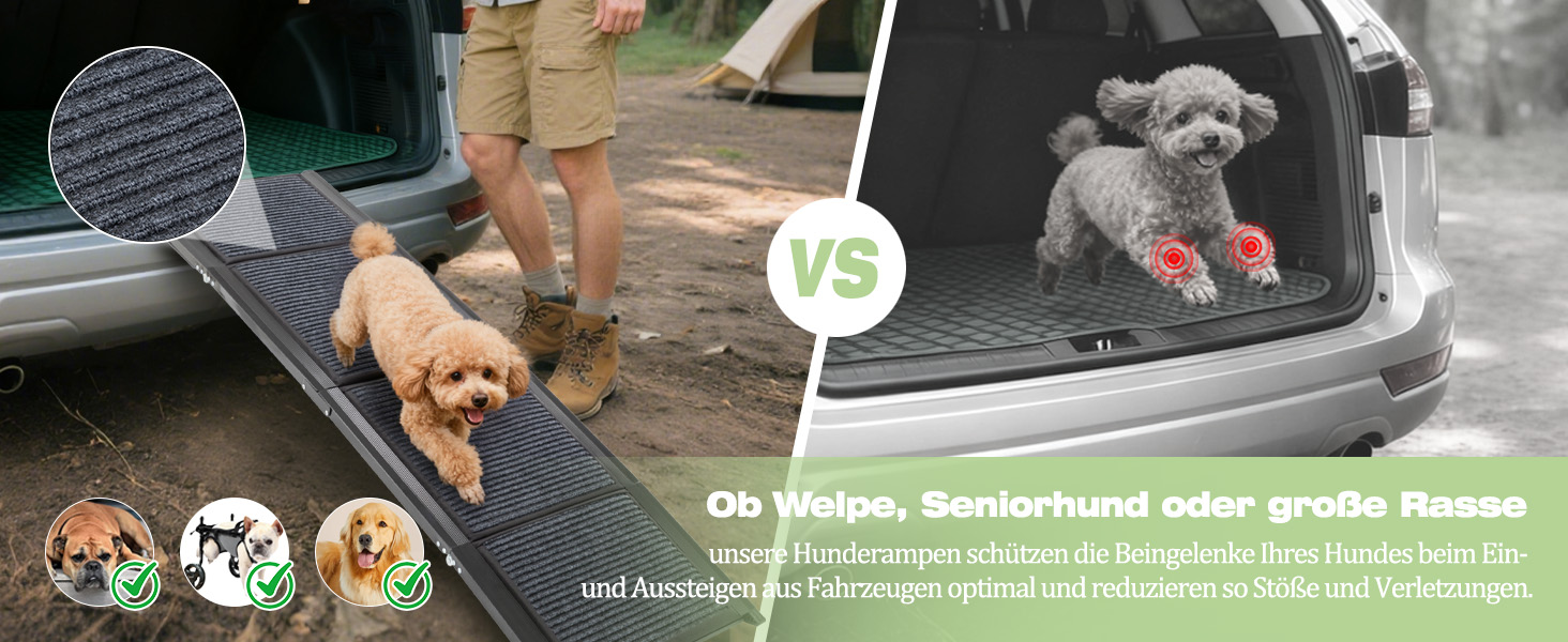 Східці для собак Hunderampe: розкладні, довгі, з антиковзким килимком, до 110 кг, для авто, SUV, позашляховиків, вантажівок, 170×44 см