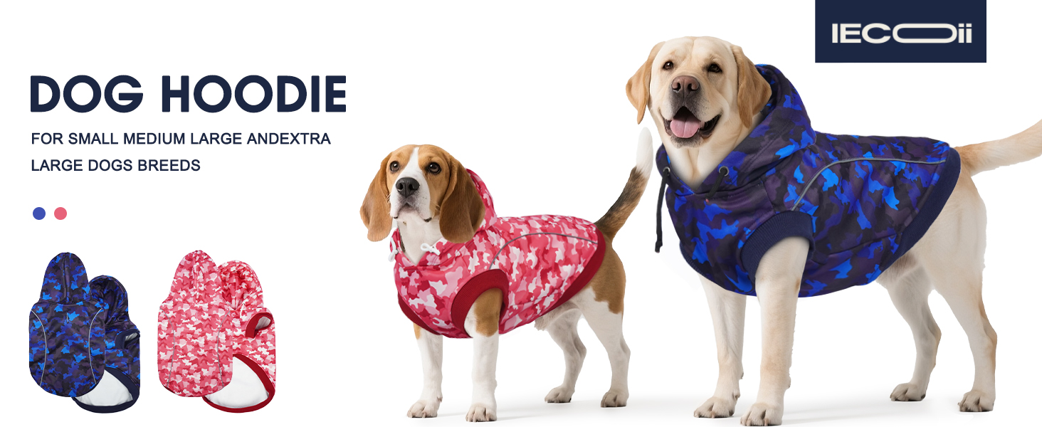 Світшот для собак IECOii, теплий зимовий пуховик з отвором для повідка та світловідбиваючими смугами, худі для собак, теплий пуловер для собак, одяг для собак, флісовий пуловер (M-4XL) 3XL, рожевий