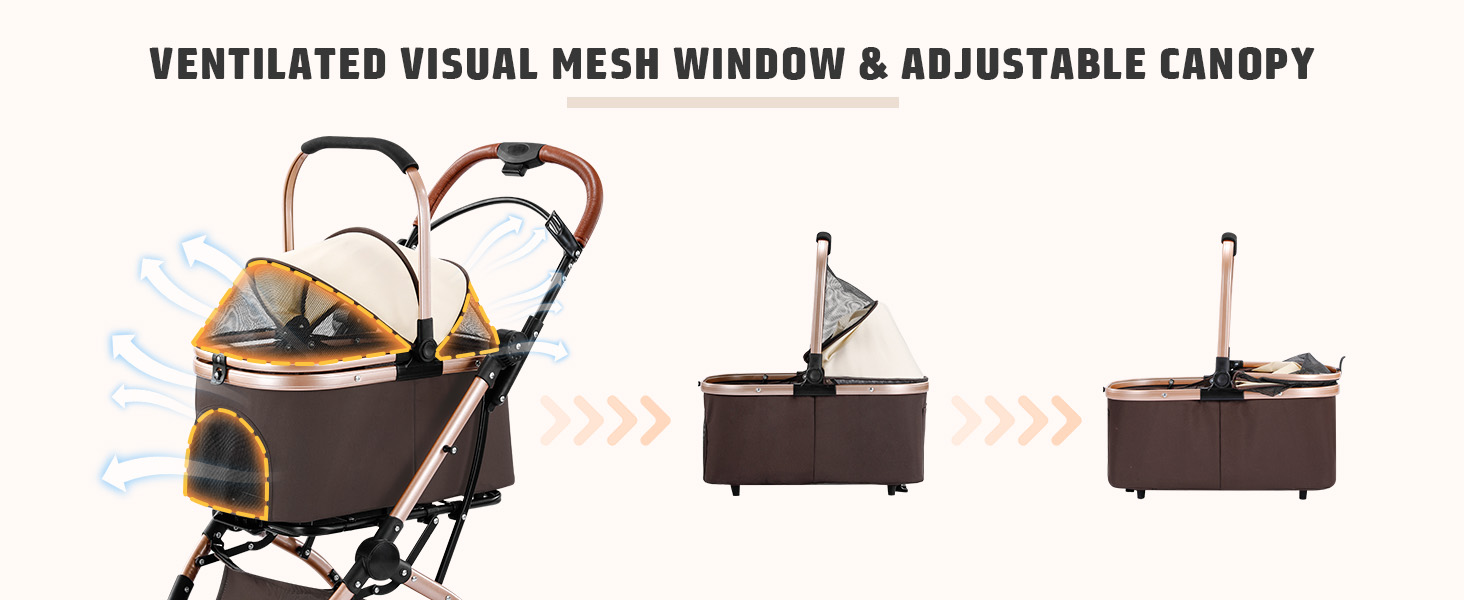 Візок для котів та собак Gimars 20кг, 4-в-1, складання, поворот 360°, гумові колеса, гальмо, захист від дощу, регульована ручка, хакі