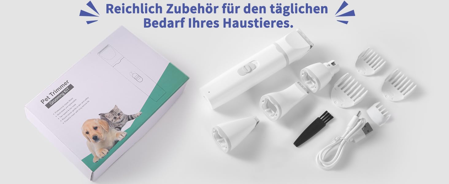 Airminti 4-в-1 Безшумна машинка для стрижки шерсті котів, USB-зарядка, 4 змінні насадки, машинка для собак, для догляду за очима/вухами/лапами/нігтями (Блакитна)