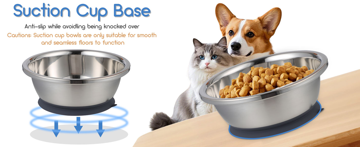 Набори мисок для собак QANIUOS з нержавіючої сталі (2 шт.), неслизькі, об'єм 2200 мл, для великих та середніх собак