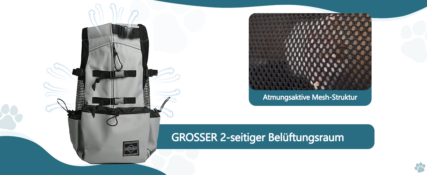 Рюкзак-переноска для собак Galatée, регульований, з вентиляцією, для походів, трекінгу та подорожей (S, чорний)