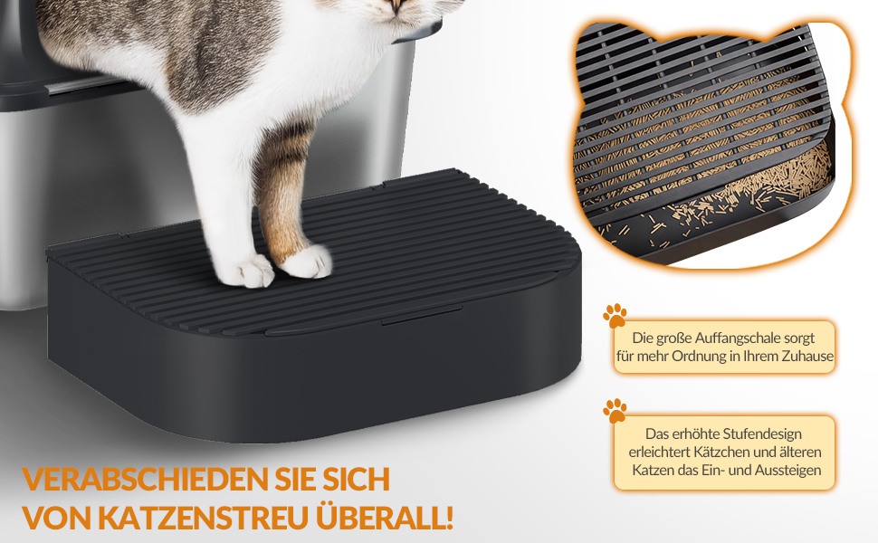Лоток для котів із нержавіючої сталі XXL, великий туалет для котів 60x40x38,5 см, чорний