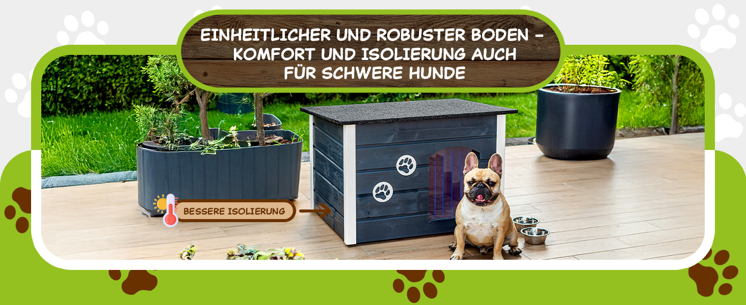 Будка для собак середніх порід Outentin - тепла, зимостійка, сірого кольору, 76x60x60 см