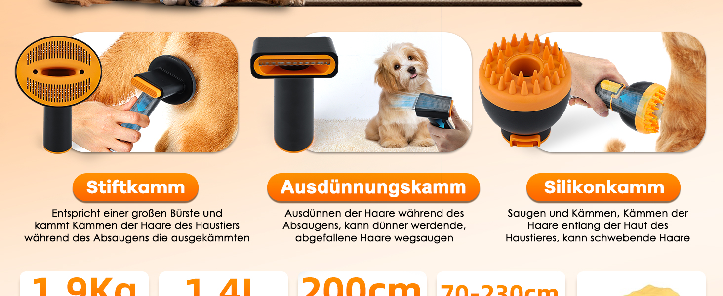 Набір для догляду за шерстю собак 3-в-1 Mxmoonant: пилосос, сушарка, триммер. Регулювання потужності та температури, 7 насадок, сумка для зберігання та рушник
