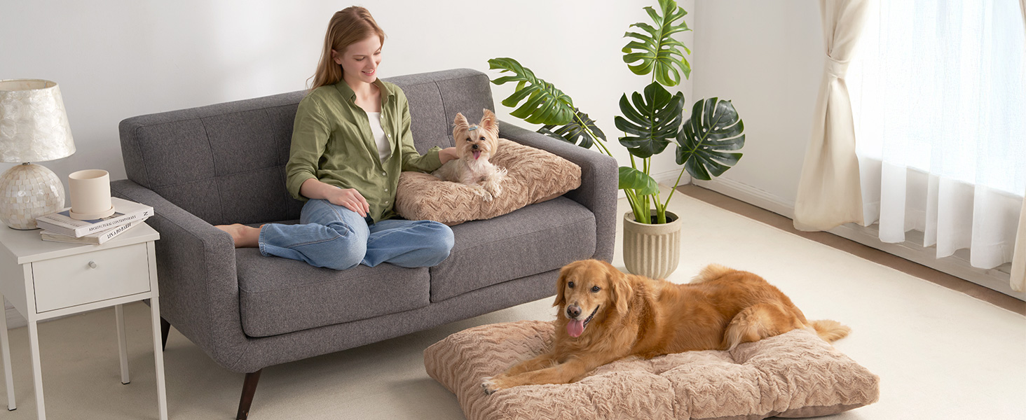 Килимок для собак великих порід EHEYCIGA, 104x68 см, XL, коричневий, з штучним хутром та льоном