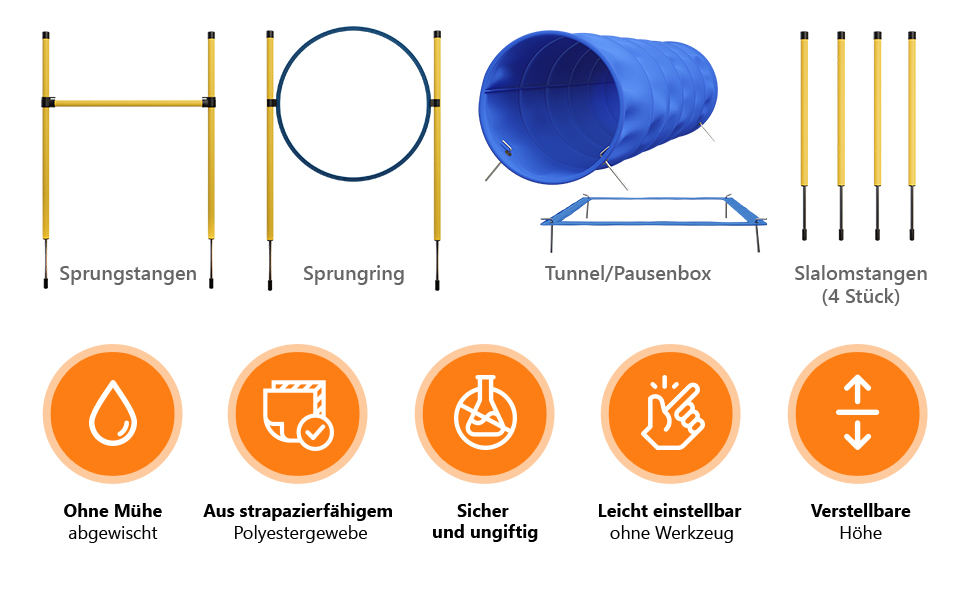 Набір для аджиліті для собак Huskl Agility Set: тунель, стійки, кільце, коробка для відпочинку. Аксесуари для аджиліті та тренувань собак.
