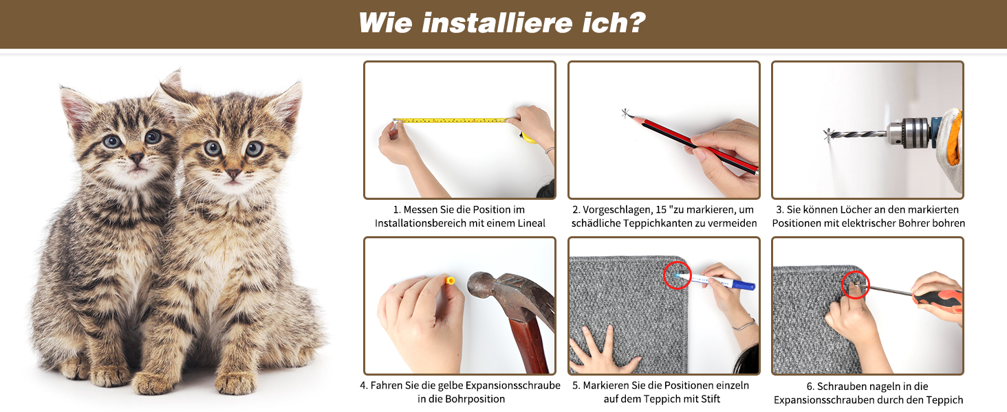 Килимок для дряпання котів FHTONGE 71x15.8 см з сизалю для кріплення на стіну, сірий