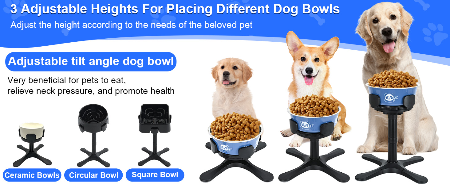 Підвищений годівниця для собак на підставці з нержавіючої сталі, 3 регульовані висоти, годівниця з ABS-пластику для маленьких/середніх/великих собак, неслизька (чорний-L) Для середніх та великих собак