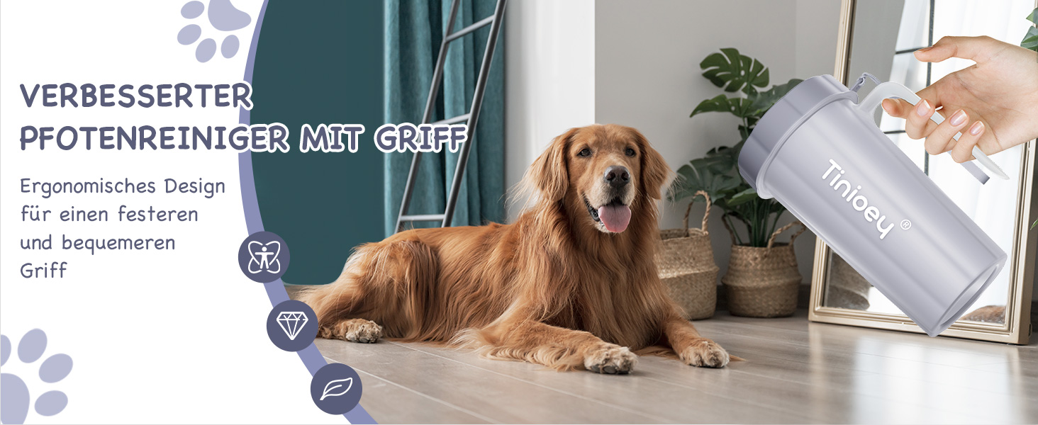 Очисник лап для великих собак Tinioey з ручкою | В комплекті 4 рушники та щітка для миття | Очисник лап для собак, аксесуари для собак великих порід (сірий)