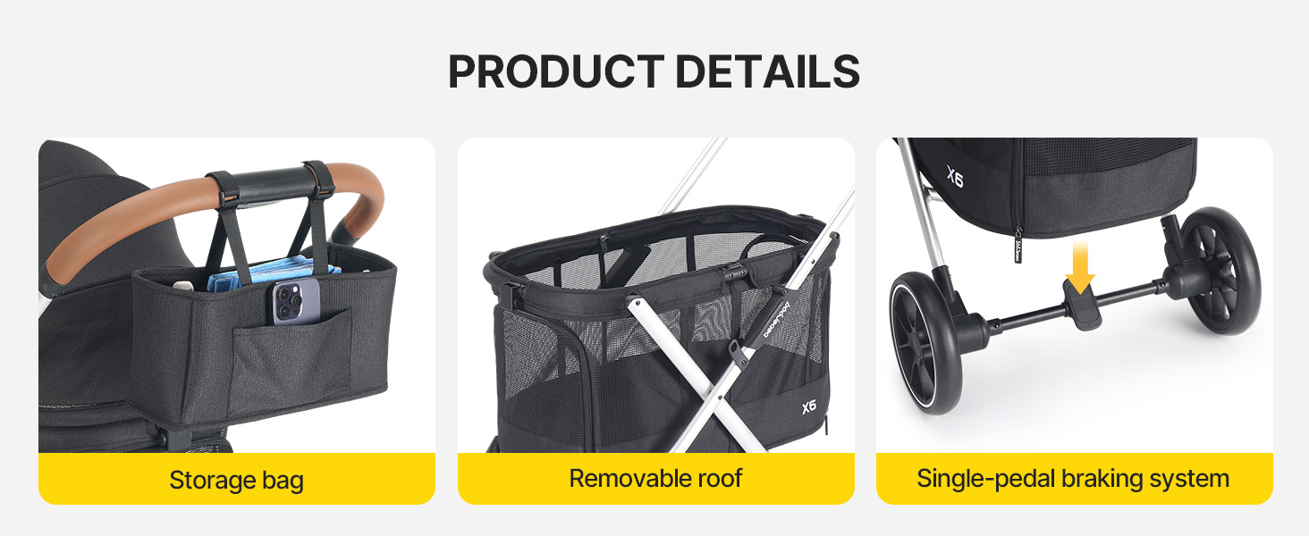 Дитяча коляска для собак Beberoad Pets X6, сіра, до 30 кг, складна, з регулюванням спинки 180° та амортизаторами