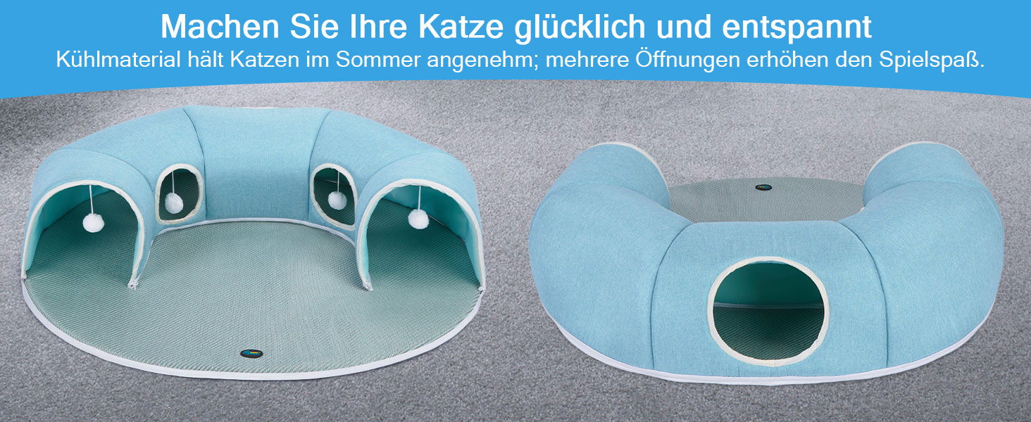 Туннель для котів Ownpets з ліжком, килимком-охолоджувачем та іграшкою, діаметр 25 см