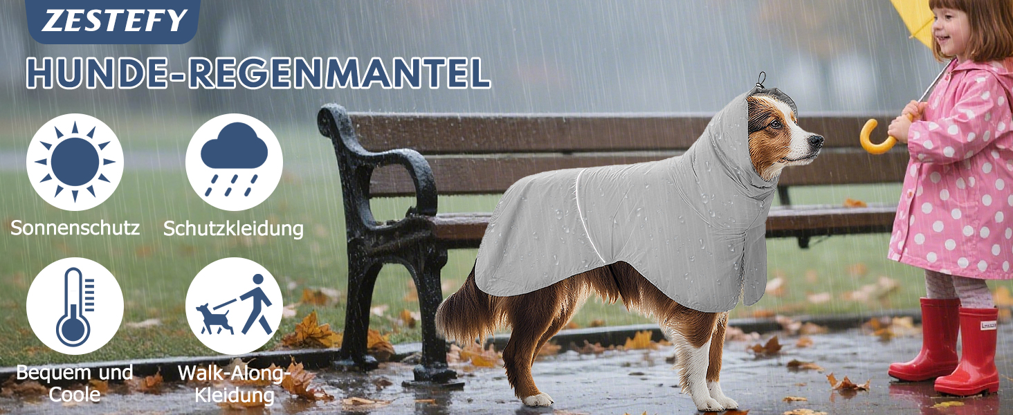 Водонепроникний дощовик для собак з світловідбиваючими смугами та отвором для повідка - дихаюча куртка для собак всіх розмірів, вітронепроникний та регульований (Сірий, L)