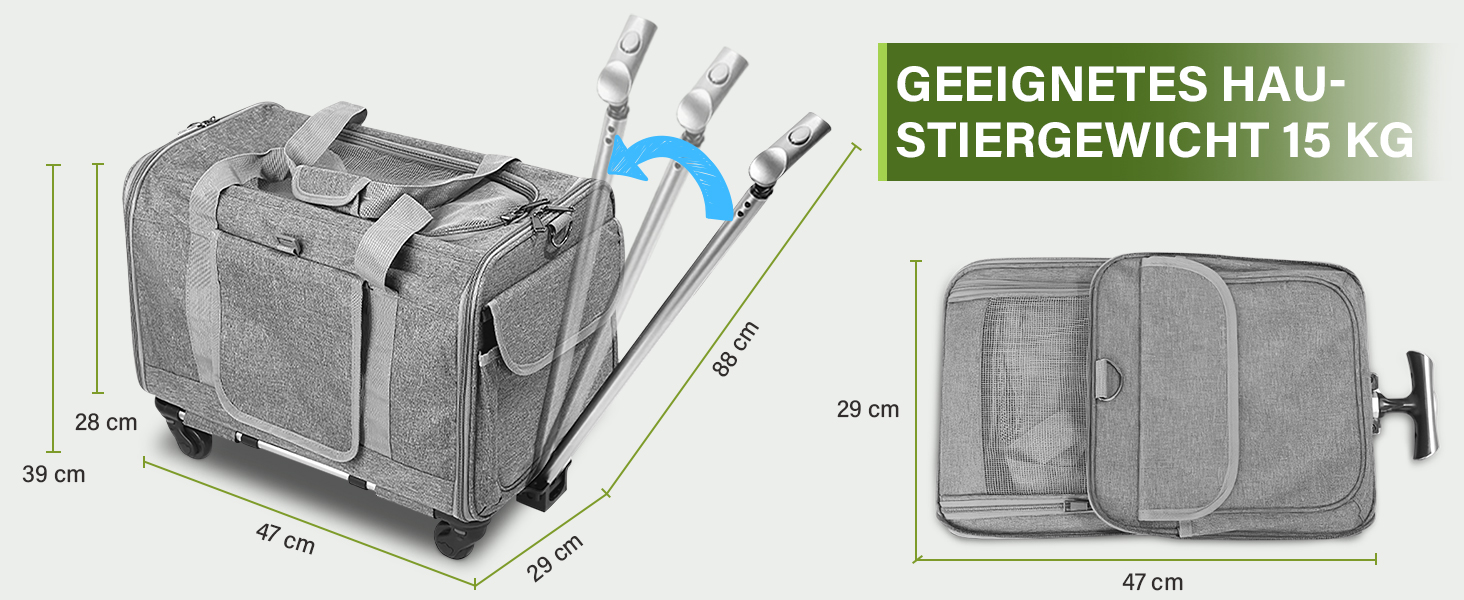 Переноска для тварин ALLSOPETS з колесами для котів та собак, сіра, для подорожей літаком