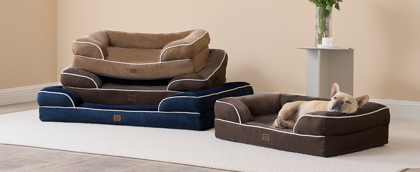 Ортопедичне ліжко для собак великих порід EHEYCIGA, 112x81 см, кошик для собак XL з Memory Foam, водовідштовхувальне, неслизьке, з високим бортиком, сірого кольору (112 x 81 x 18 см)