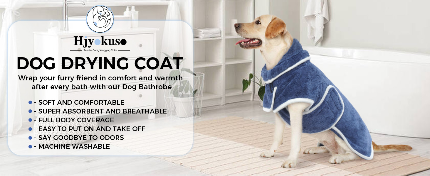 Рушник для собак, халат для собак, мікрофібра, великий, середній, малий, з клямками, блакитний