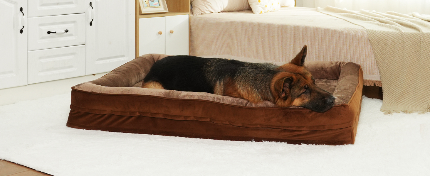 Ортопедичне ліжко для собак великих порід, ергономічне диван-лежанка з піною у формі яйця, водонепроникне, неслизьке, 134x106 см, сіро-коричневий колір