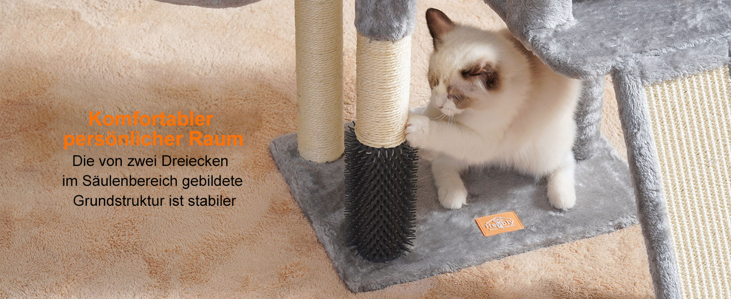 Котячий будиночок Heybly з котячою щіткою, котячий будиночок для домашніх котів з м'якою оксамитовою стійкою, котячий кігтеточки з кошиком, дряпалкою та кігтеточкою, HCT005SG (світло-сірий)