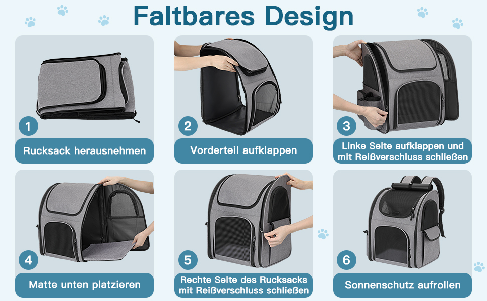 Рюкзак для тварин до 10 кг з сіткою, дихаючий, з лінійкою безпеки та килимком - сірий