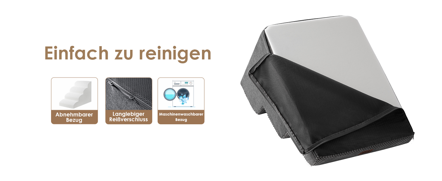 Сходинки для собак EHEYCIGA - 50 см, сірі. Зручні сходи для маленьких собак до дивану/ліжка. 4 сходи, матеріал - високощільний губчастий, з антиковзким покриттям та знімним чохлом. Розміри: 72 x 40 x 50 см.