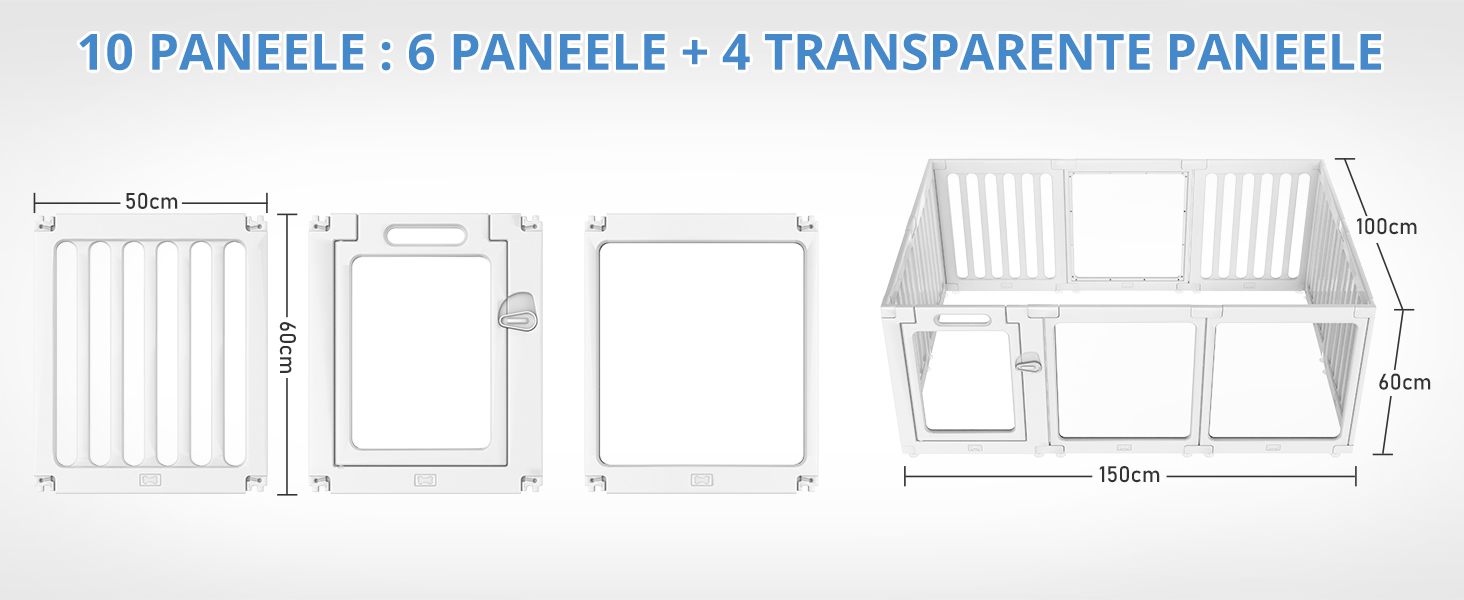 Клітка для цуценят FASNATI з акрилу, 60 см, прозора, для маленьких собак, 10 панелей, 150 x 100 x 60 см