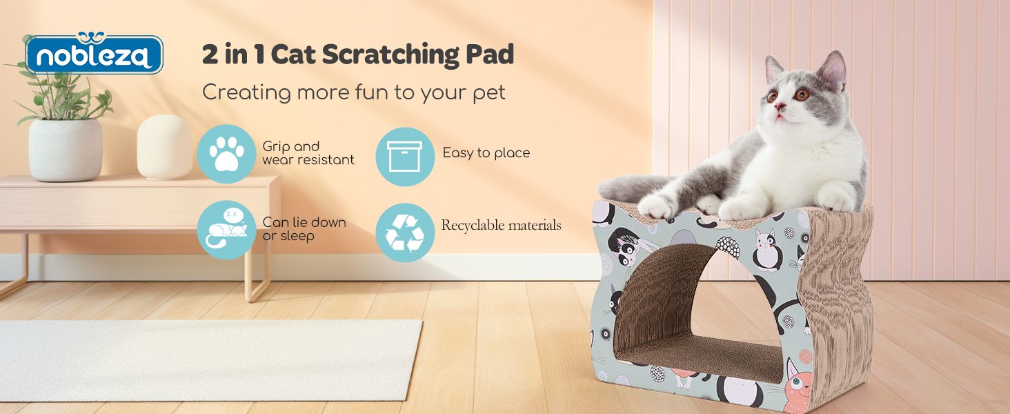 Кігтеточка для котів Nobleza з картону, дизайн голови кота, 2-в-1 (для дряпання та відпочинку), екологічна та міцна (39*29*22 см)