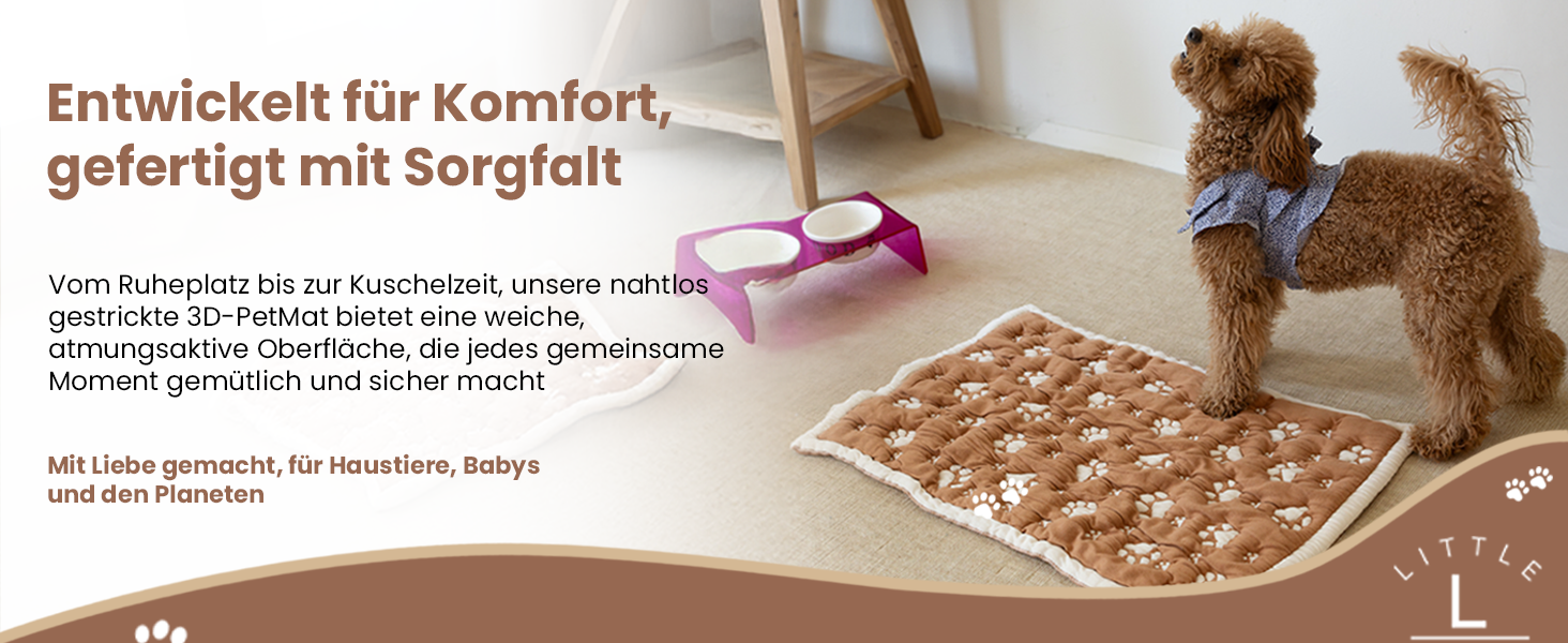 Килимок для собак та котів PetMat з органічної бавовни, 40,6 x 61 см, двосторонній, безшовний, м'який 3D-в'язаний, для лежанок, бежевий
