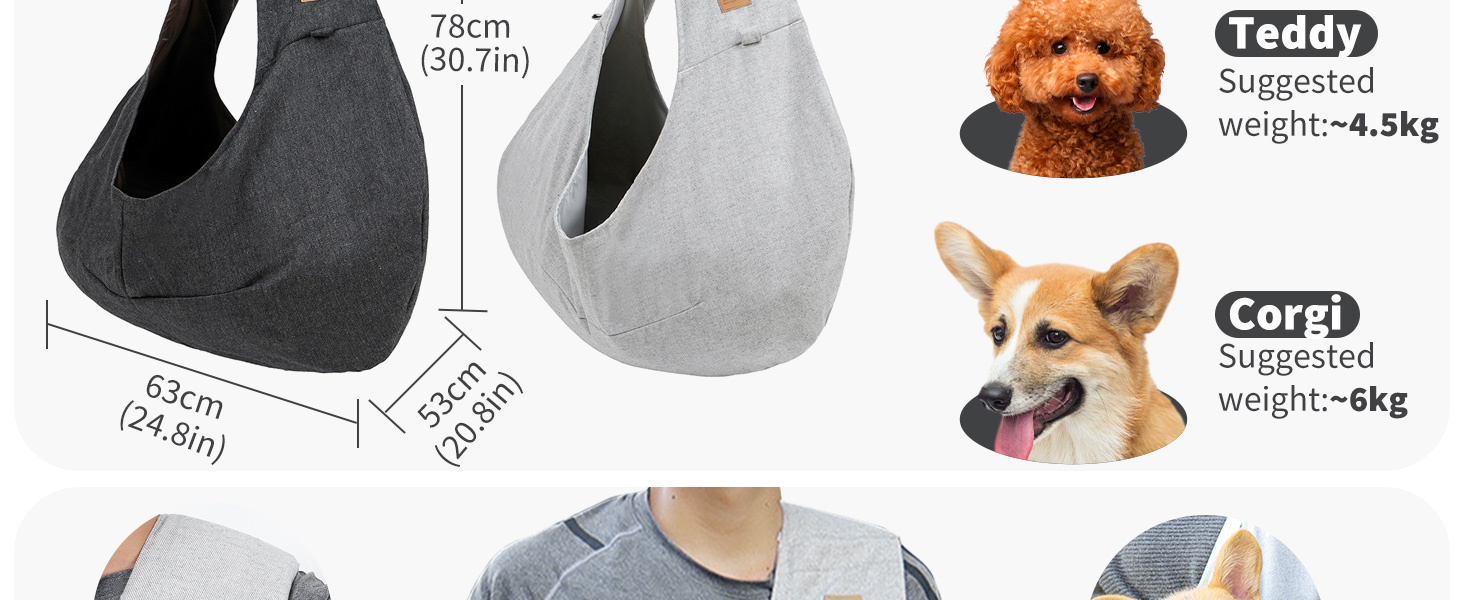 PETCUTE Сумка-переноска для собак до 6 кг, сіра, з кишенею та ременем безпеки