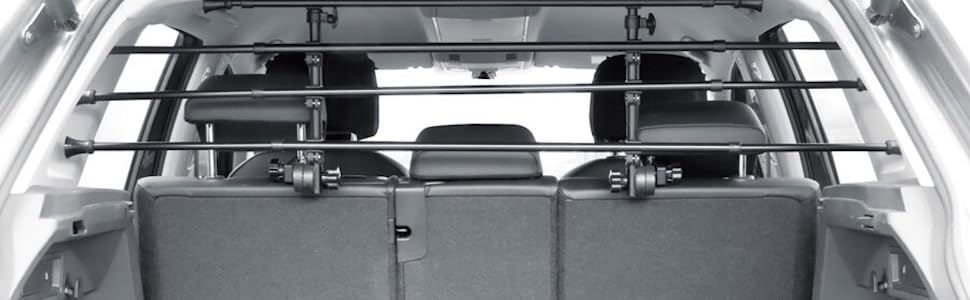 Гілка-перегородка для автомобіля OSYO | Безпечна перегородка для собак у багажнику | Сталевий каркас, чорна, H: 32-53см, L: 82-140см