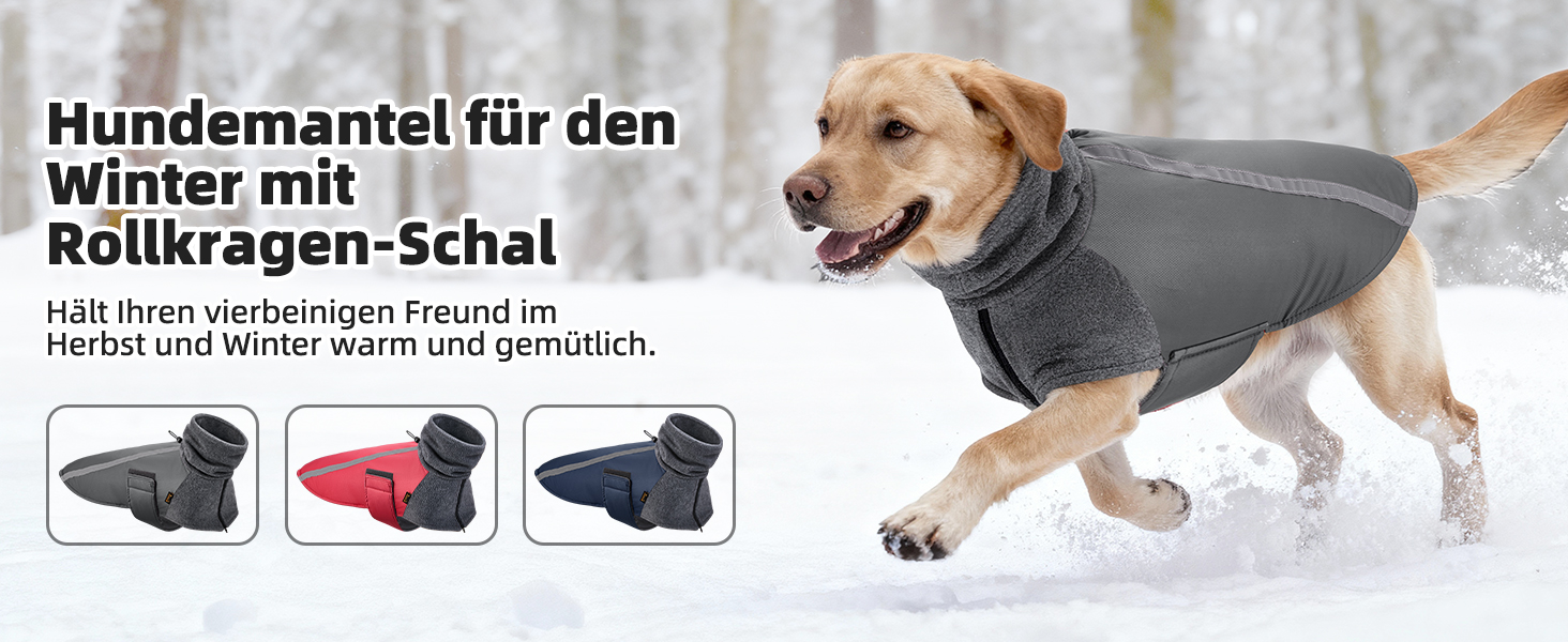 Зимовий теплий пуховик для собак SlowTon з флісу, водонепроникний та вітронепроникний, з нашийником-гетром та світловідбиваючими смугами, регульований, для цуценят, розмір M+, червоний