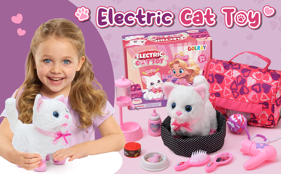 Інтерактивна іграшка Tacobear Katze: електронна котяча іграшка для дітей, ходить, муркоче, махає хвостом. М'яка іграшка, плюшевий котик, подарунок для дівчаток 3-8 років