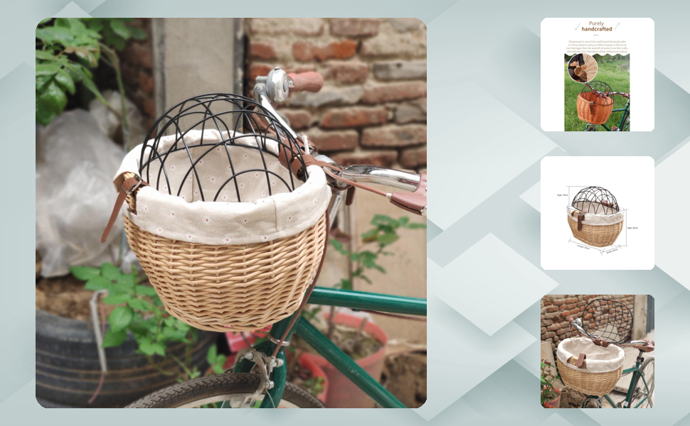 Корзина для собак на велосипед Kenanlan, плетений кошик для тварин, кошик для собак та котів, передній кошик з покриттям з дрібного прута (дерев'яний колір)