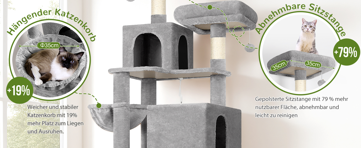 Драбина для котів Globlazer Kaktus XXL 195 см з 2 будиночками, 2 стійками, гамаком 50*33 см, кошиком. Стабільна драбина для кількох котів.