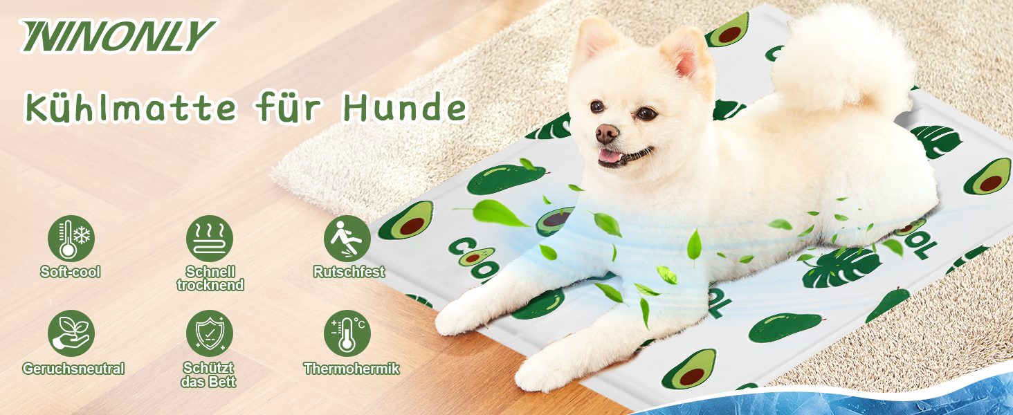 Кілим-охолоджувач для собак та котів Ninonly 50 x 65 см - самоохолоджуючий, водонепроникний, з нетоксичним гелем (Авокадо)