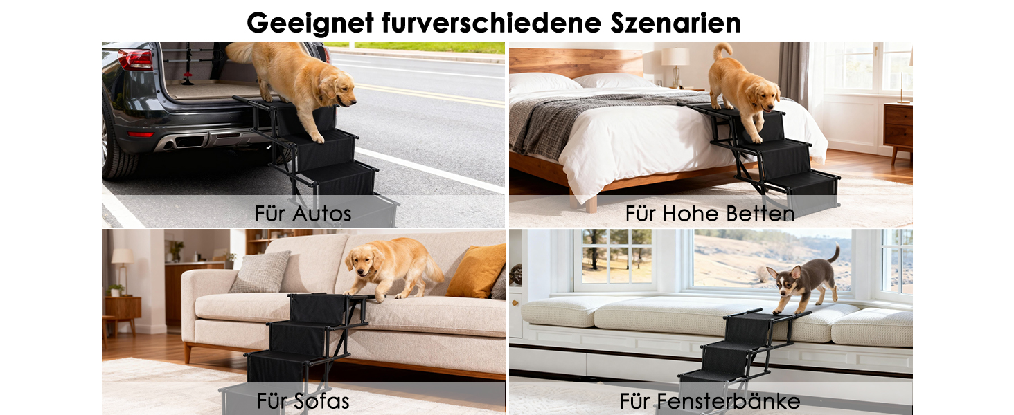 Сходи для собак Caliyo, 4 сходи, авто, до 75 кг, чорний, регульована висота, для великих собак, для авто, диванів та ліжок